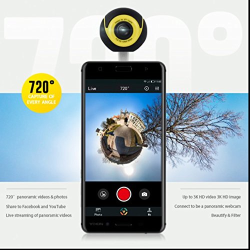 4K Action Kamera WiFi Mini Panoramakamera Ultra HD 360 Grad VR Kamera,Echtzeit Übertragung,Videoaufzeichnung,Weitwinkelobjektiv,geeignet für Smartphone Android - 