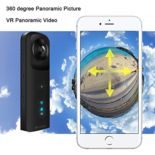 360 Grad Vollsphärenkamera, FUNBOT VR Panoramakamera 3K HD Zwei 210-Grad-Ultraweitwinkel Wifi Action Kamera 1080P - 