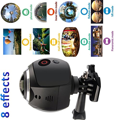 360 Grad Panorama Kamera Wireless 3D VR Action Sport Kamera 16M Fisheye Film Quelle Panorama Kamera für virtuelle Brillen VR Action Camcorder Auto DVR SW-V1 (Schwarz) - 