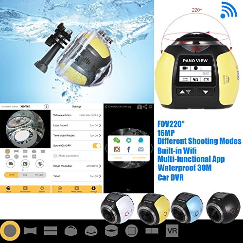 360 Grad Panorama Kamera Wireless 3D VR Action Sport Kamera 16M Fisheye Film Quelle Panorama Kamera für virtuelle Brillen VR Action Camcorder Auto DVR SW-V1 (Schwarz) - 