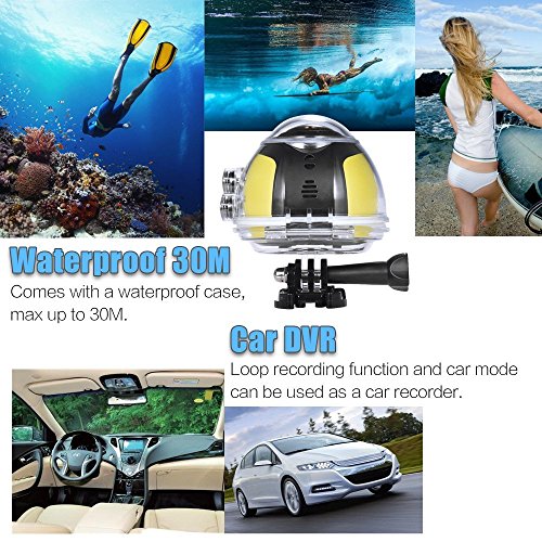 360 Grad Panorama Kamera Wireless 3D VR Action Sport Kamera 16M Fisheye Film Quelle Panorama Kamera für virtuelle Brillen VR Action Camcorder Auto DVR SW-V1 (Schwarz) - 