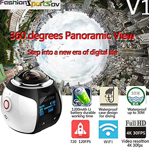 E.life 4K 30fbs 16MP Panoramakamera 64GB RF-Controller WIFI 30M wasserdichte 360 Grad Weitwinkel -Tätigkeits-Video (Weiß) - 