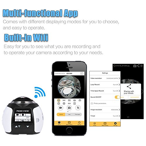 360 Grad Panorama Action Kamera Wasserdicht WIFI 4K 30FPS 16MP Sport Action Kamera Ausgang Mini Panorama Video 3D VR Kamera mit mehreren APP Display Modi SW-V1 (Weiß) - 