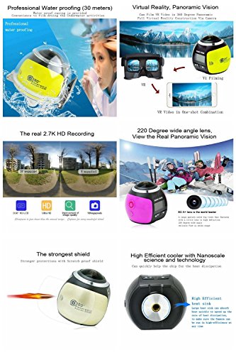 360 Grad Panorama Action Kamera Wasserdicht WIFI 4K 30FPS 16MP Sport Action Kamera Ausgang Mini Panorama Video 3D VR Kamera mit mehreren APP Display Modi SW-V1 (Weiß) - 