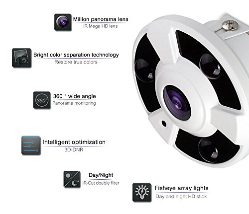 Jiazy 1 Megapixel Fisheye Panorama IP Kamera mit Split Software Funktion 360 Grad Weitwinkel Fischaugenobjektiv Überwachungskamera - 