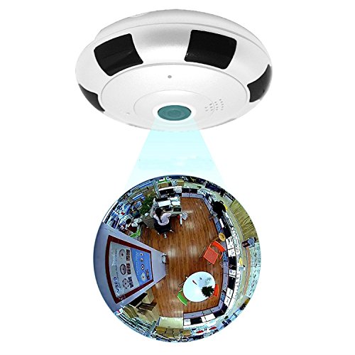 TKSATR IP Kamera Wlan, Panorama-Kamera 360 Grad Vollansicht 3D Fisch Auge Wireless Wifi Smart Kamera Weitwinkel Objektiv IR Nacht Motion Unterstützung IOS Android Smartphone APP Remote View HD 1080P JUV380 - 