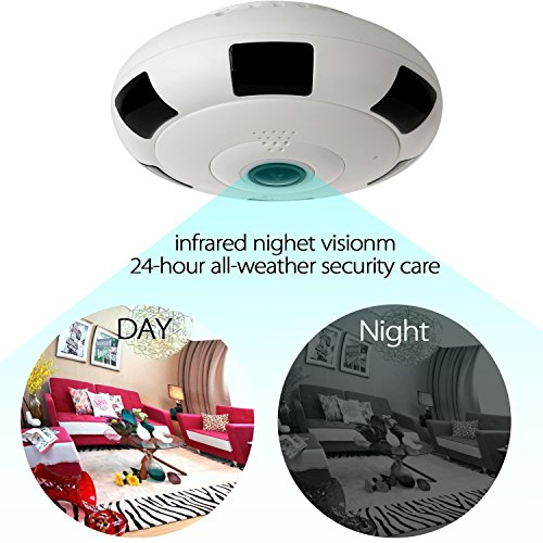 TKSATR IP Kamera Wlan, Panorama-Kamera 360 Grad Vollansicht 3D Fisch Auge Wireless Wifi Smart Kamera Weitwinkel Objektiv IR Nacht Motion Unterstützung IOS Android Smartphone APP Remote View HD 1080P JUV380 - 
