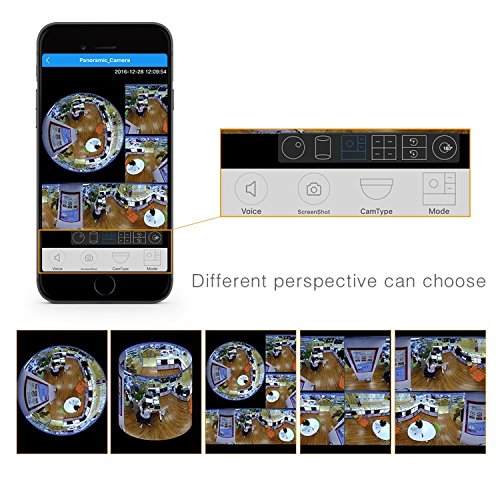TKSATR IP Kamera Wlan, Panorama-Kamera 360 Grad Vollansicht 3D Fisch Auge Wireless Wifi Smart Kamera Weitwinkel Objektiv IR Nacht Motion Unterstützung IOS Android Smartphone APP Remote View HD 1080P JUV380 - 