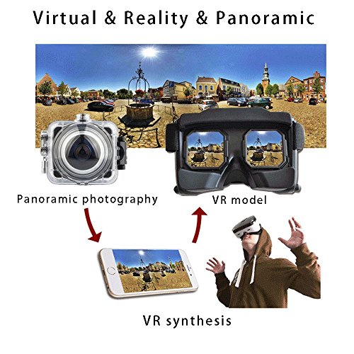 SOYA 1.5 Zoll LCD-Bildschirm Wireless WiFi Action-Kamera 360 Grad 1080P HD Panorama DV Sphärische Linse VR Kamera Unterwasser Camcorder Outdoor Sport Wasserdichte DV zum Wandern, Radfahren, Tauchen [2 Stück Akku] -