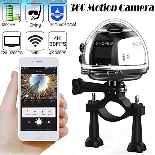 SOYA Wireless 360 Grad Panorama Kamera 3D VR Aktion Sport Kamera Wifi 16MP 4K HD 30fps Wasserdicht 230 ° Objektiv Mini DV Player Silber - 