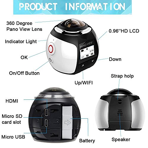 SOYA Wireless 360 Grad Panorama Kamera 3D VR Aktion Sport Kamera Wifi 16MP 4K HD 30fps Wasserdicht 230 ° Objektiv Mini DV Player Silber - 