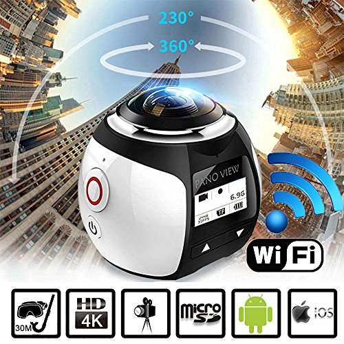 SOYA Wireless 360 Grad Panorama Kamera 3D VR Aktion Sport Kamera Wifi 16MP 4K HD 30fps Wasserdicht 230 ° Objektiv Mini DV Player Silber - 