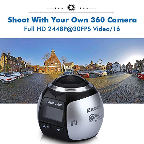 Excelvan Action-Kamera für Sport, 360 Grad drehbar, 220°-Ultra-Weitwinkelobjektiv, 16 MP, Ultra-HD, Mini, Panorama-Video, 3D, VR, 30 m wasserdicht, WLAN, 3K, 30 fps, HDMI-HD-Ausgang, silber -