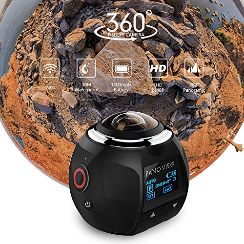 OTHA 4K 360 Sport Kamera 2448 * 2448 16M Ultra HD 360 Grad Panorama-Videokameras Wasserdichte Wifi-Kamera mit 2 Stück Akkus (Schwarz) - 