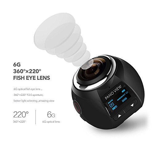 OTHA 4K 360 Sport Kamera 2448 * 2448 16M Ultra HD 360 Grad Panorama-Videokameras Wasserdichte Wifi-Kamera mit 2 Stück Akkus (Schwarz) - 