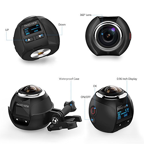 OTHA 4K 360 Sport Kamera 2448 * 2448 16M Ultra HD 360 Grad Panorama-Videokameras Wasserdichte Wifi-Kamera mit 2 Stück Akkus (Schwarz) - 