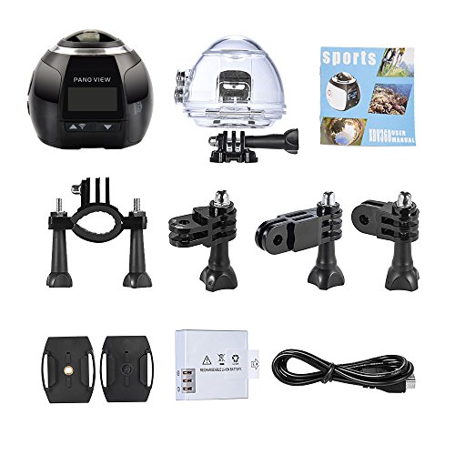 OTHA 4K 360 Sport Kamera 2448 * 2448 16M Ultra HD 360 Grad Panorama-Videokameras Wasserdichte Wifi-Kamera mit 2 Stück Akkus (Schwarz) - 