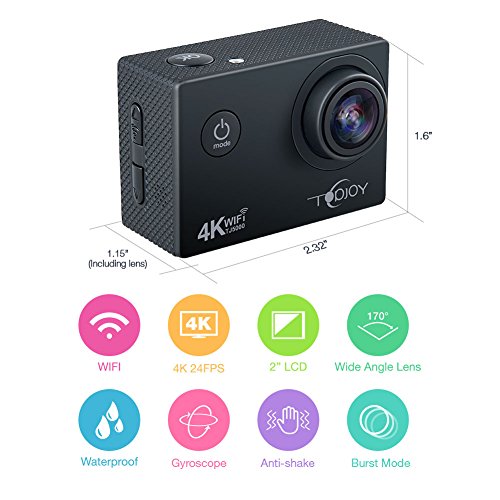 Topjoy Sport Action Kamera TJ5000 4K 16MP Unterwasser Action Kamera mit NTK96660 Chipsatz Sony IMX078 Sensor Gyro WiFi HDMI & AV Out Action Cam für Tauchen Fahrrad Skifahren - 