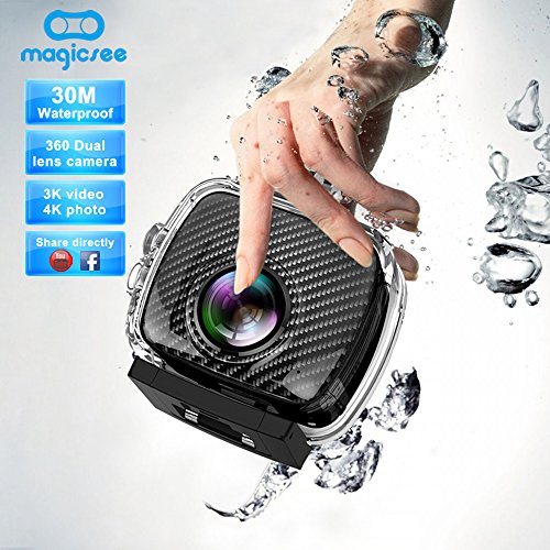 Magicsee P3 VR 360 Grad Panorama Kamera 4K 3040*1520 Doppelobjektiv 220° Fisheye WiFi Sports Action Kamera mit Go Wasserdicht Fall Pro 30M für iPhone iOS Android Smartphone app - 