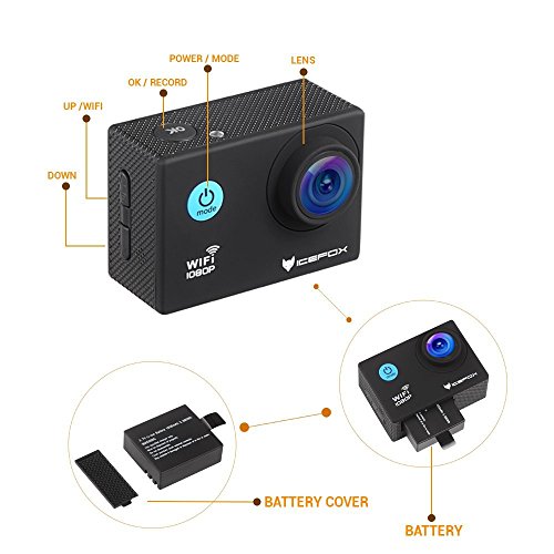 Action Cam,icefox® FHD Unterwasserkamera, 12MP, 1080P, Wasserdichte HD Kamera mit 170° Weitwinkel,900mAh Akku und Zubehör Kitt für zum Tauchen, zumFahrrad fahren, zum Motorrad fahren und zum Schwimmen - 6