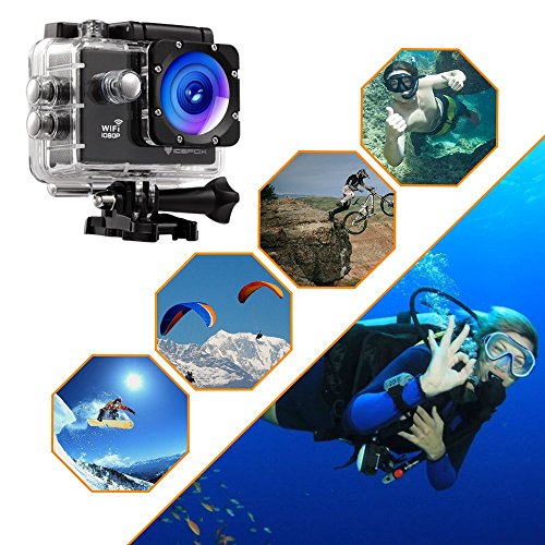 Action Cam,icefox® FHD Unterwasserkamera, 12MP, 1080P, Wasserdichte HD Kamera mit 170° Weitwinkel,900mAh Akku und Zubehör Kitt für zum Tauchen, zumFahrrad fahren, zum Motorrad fahren und zum Schwimmen - 8