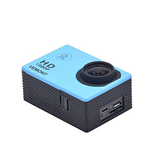 Vemont 1080p 12MP Action Kamera Full HD 2,0 Zoll Bildschirm 30m/98 Fuß Wasserdichte Sports Kamera mit Zubehör Kits für Fahrrad Motorrad Tauchen Schwimmen usw (Blau) - 2