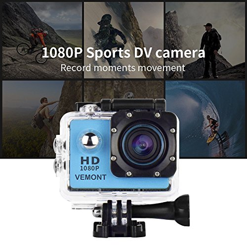Vemont 1080p 12MP Action Kamera Full HD 2,0 Zoll Bildschirm 30m/98 Fuß Wasserdichte Sports Kamera mit Zubehör Kits für Fahrrad Motorrad Tauchen Schwimmen usw (Blau) - 7