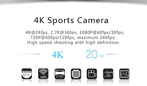 VIGICA ACT74S WiFi Action Kamera 20 MP Unterwasserkamera 40m 4K HD Sport Cam 170 ° Weitwinkel mit 2.4 G Handgelenk Fernbedienung Zubehör Kits Schwarz - 