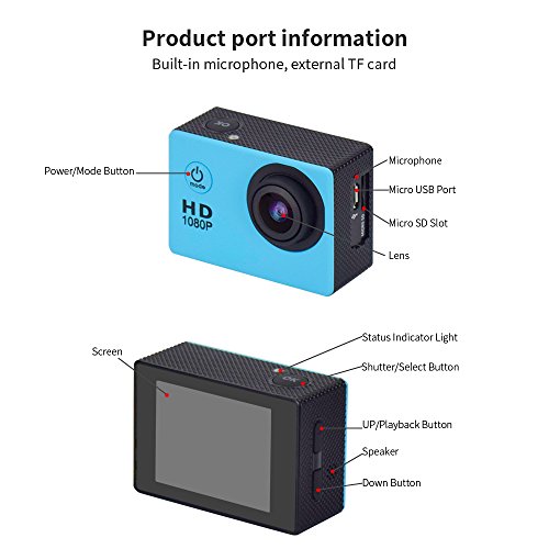 Yuntab A9 kamera Action Full HD 1080p Kamera Wasserdicht 2.0″ LCD 120° Objektiv DVR Outdoor Action Camera Sport Kamera Tauchen und Kostenlosen Zubehör Kits mit Ladegerät - 6