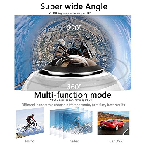 niceEshop(TM) 4K 360 Grad Panorama Kamera Wifi Ultra HD 2448x2448 Mini Sport Action Driving VR Kamera, Schwarz -