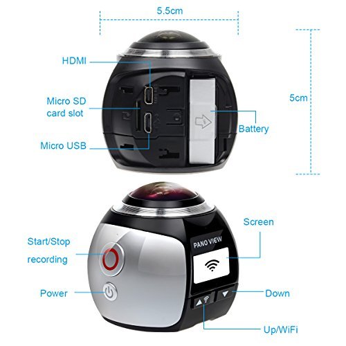 Campark 16MP 3K(2448*2448/30fps) 360 Grad Panorama VR Action Kamera, Spherical Lens, 3D, wasserdicht, WiFi, Unterstützung VR Headset Video Replay - 3